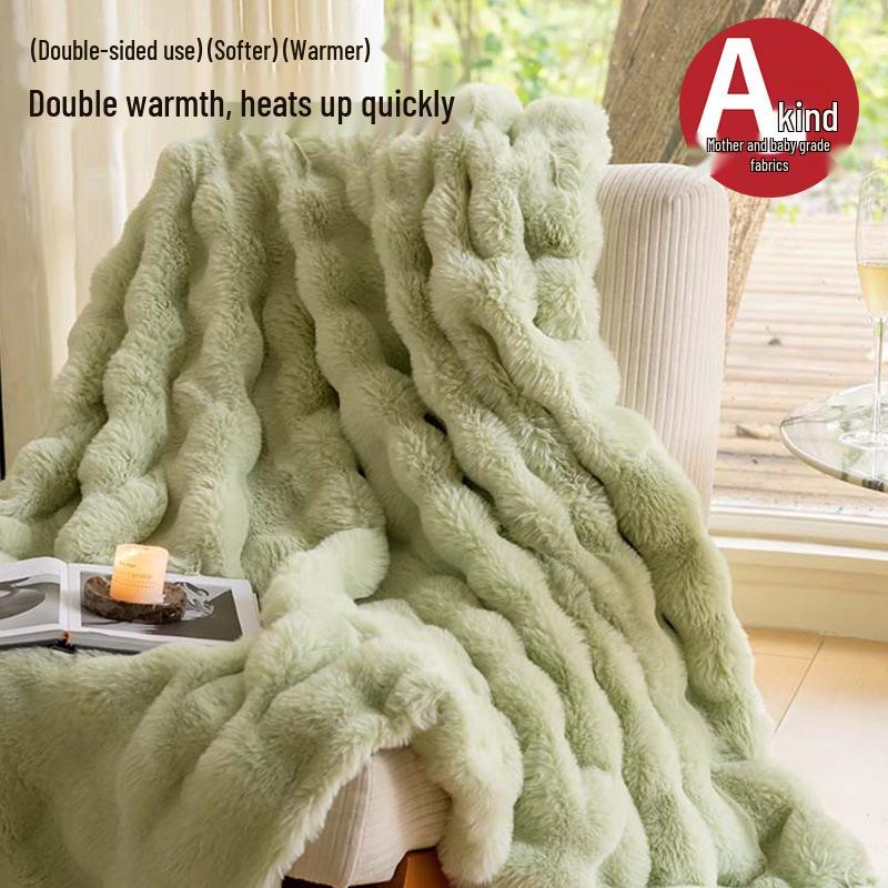 Verdickte Flanell-Winterdecke: Kaninchenhaar, Korallenfleece-Schal für Büronap, Klimaanlage und Sofanutzung