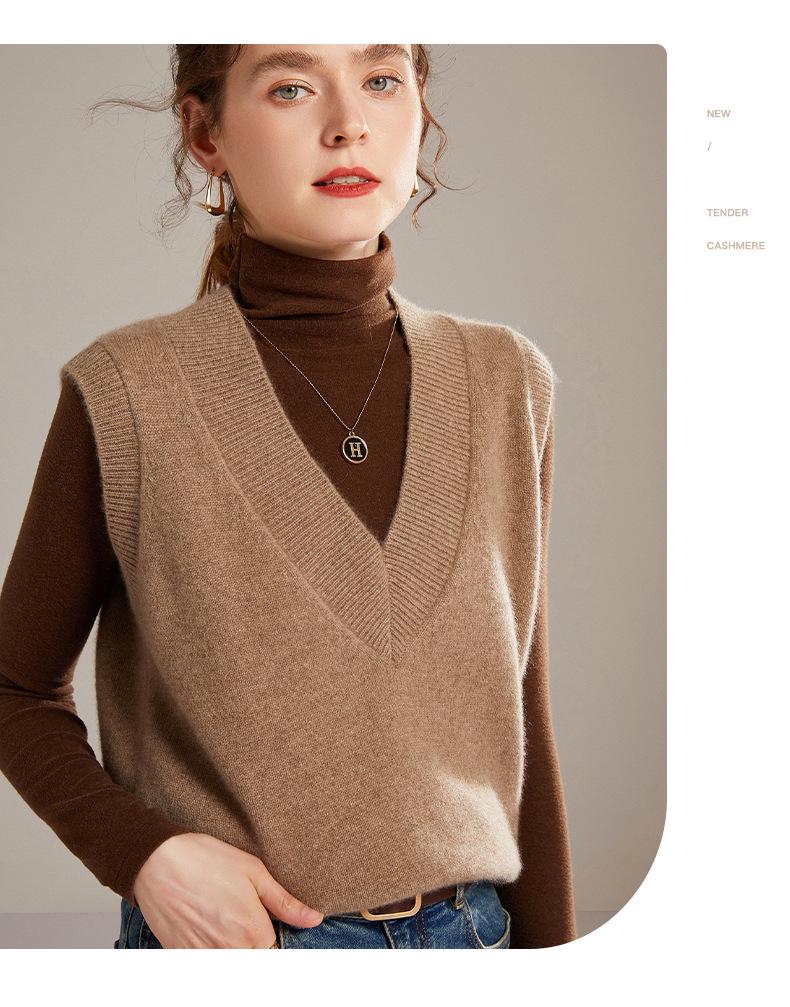Lekasha Women's 100% Pure Cashmere V-Neck Knitted Vest Cardigan
