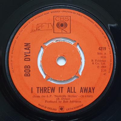 7inch Record BOB DYLAN - I Threw It All Away 4219 CBS 1969 UK Rock Used