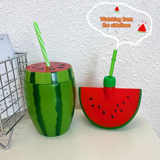Watermelon Cup with Lid And Straw Reusable Plastic Watermelon Drinking