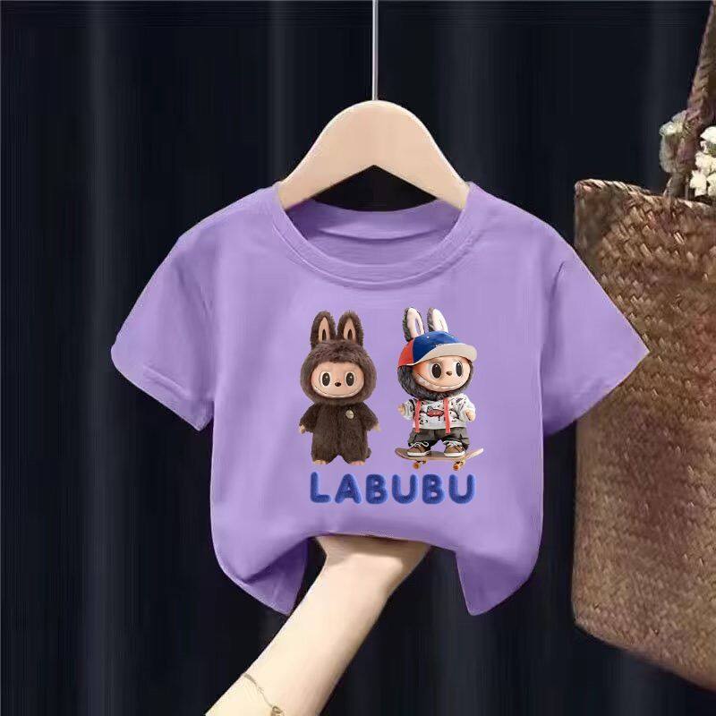 LABUBU Summer Fashion Cartoon Girl Short Sleeve Casual T-shirt Short Sleeve Outdoor Sports Children's Clothing