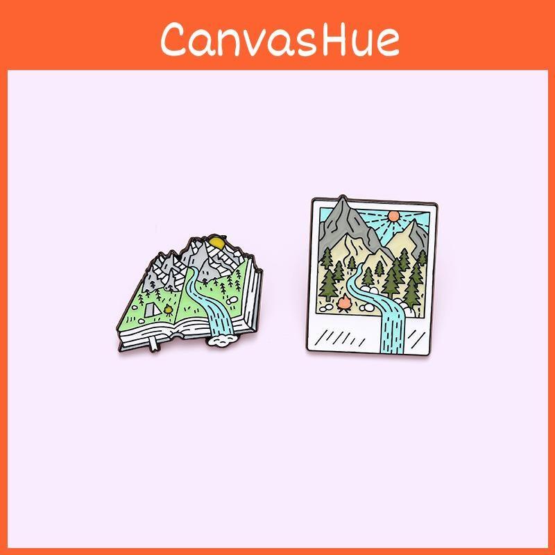 Design Geometric Cartoon Landscape Brooch Colorful Book Pin For Trendy Accessories Personal
