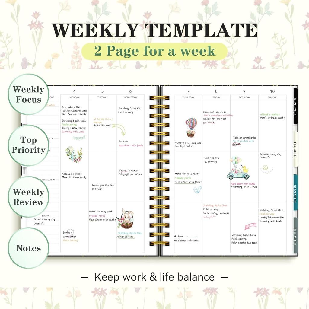 18 Month Weekly & Monthly Planner 2025 Spiral Bound Hard Cover Planner with Stickers & Gift Box, Jan 2025- Jul 2026 Large Daily Notebook