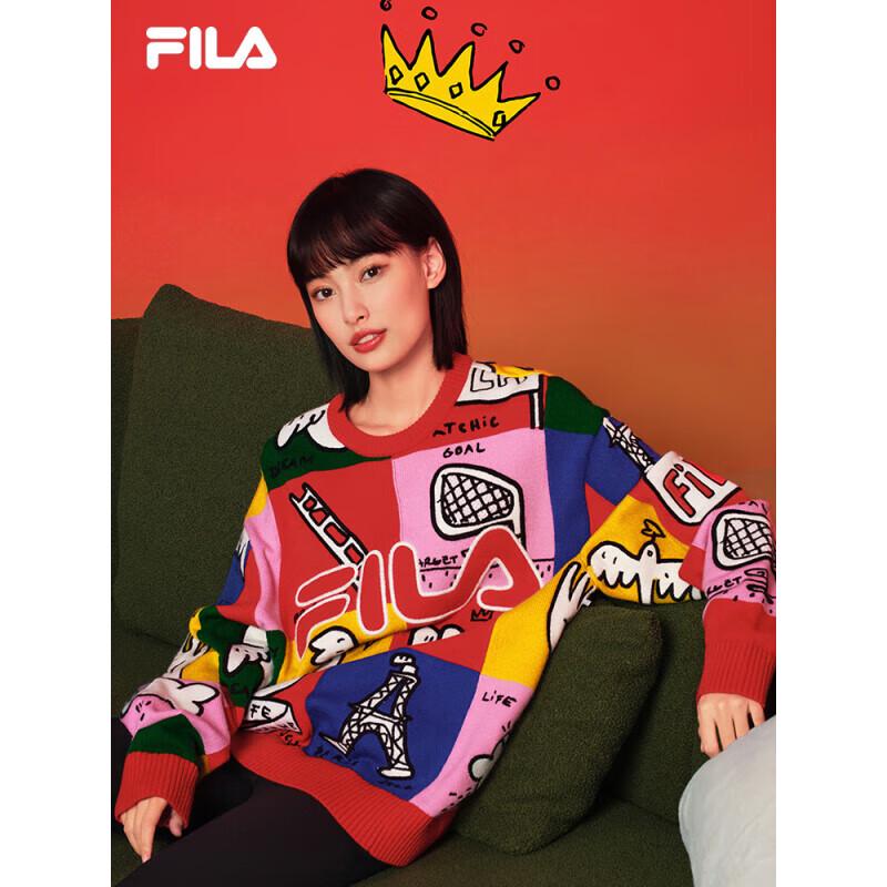 FILA Unisex Square Plaid Graffiti Knit Sweater