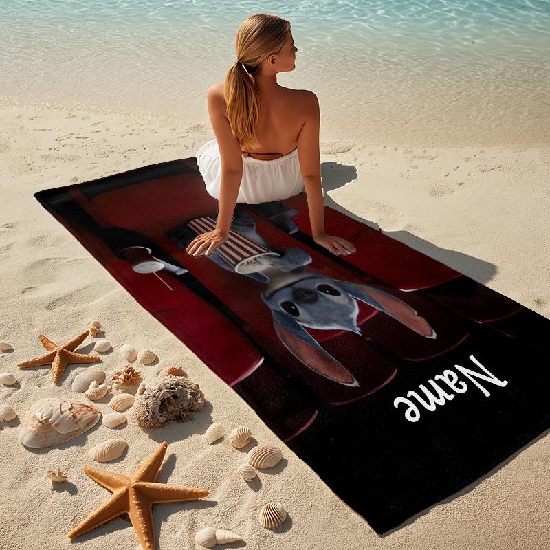 Custom Name Love Stitch Stylish Digital Printing Beach Towel Quick‑Drying Absorbent Blanket for Beach Pool Gym Travel