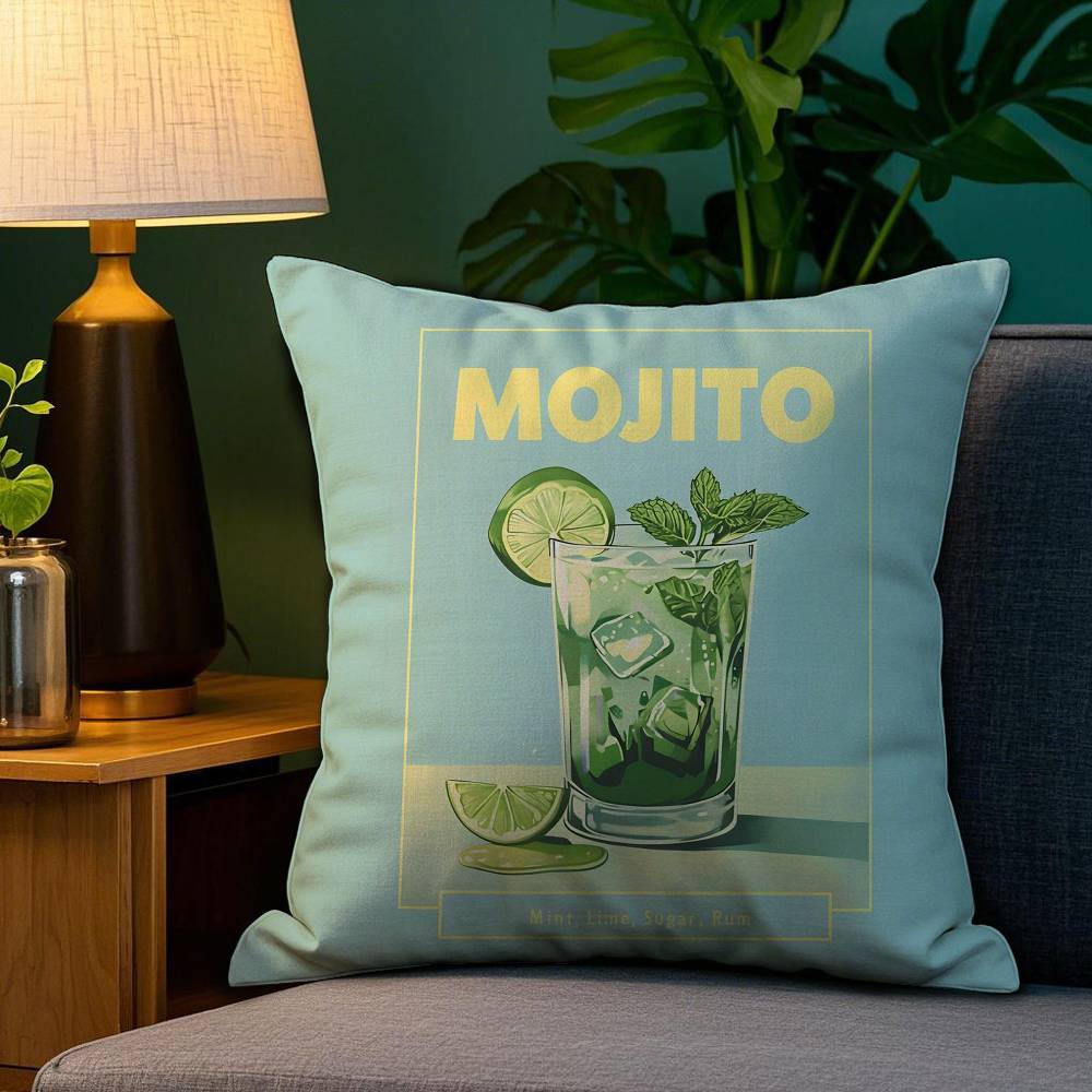 Art M-Mojito Cocktail Pillow Case Plush Fabric Soft Double Sided Print Sofa Cushion Cover Throw Pillow Covers