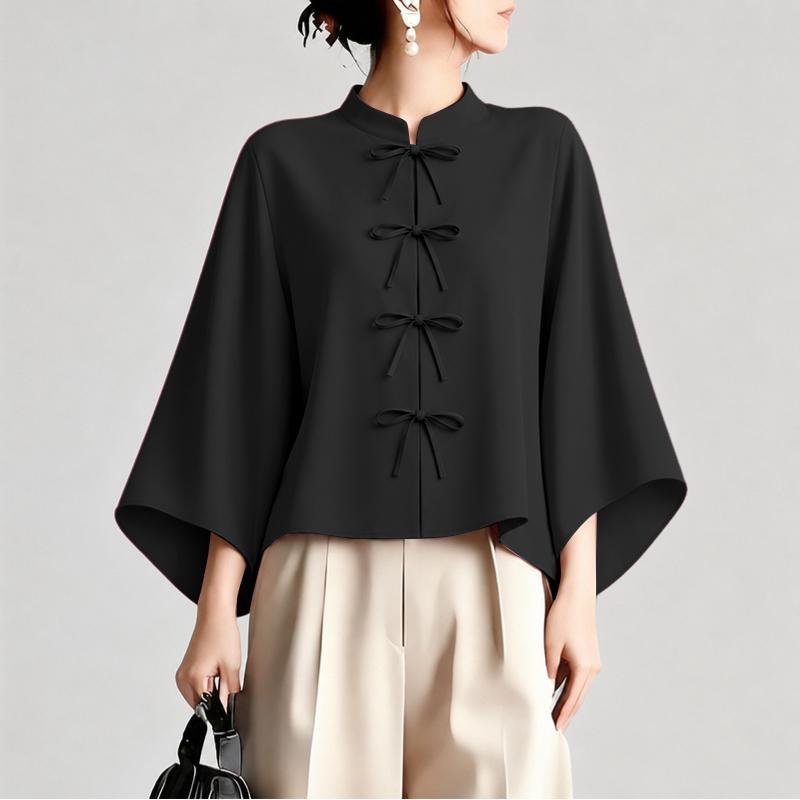 ZANZEA Women Casual Stand Collar Solid Color Loose Long Sleeve Blouse