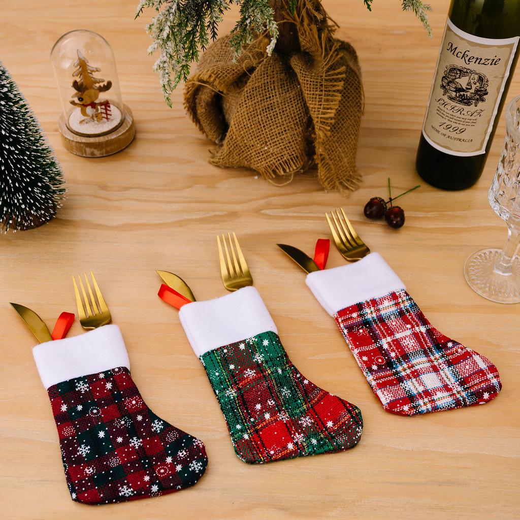 Decoration Chic Christmas Snowflake Checkered Fabric Stockings For Modern Home