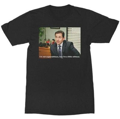 The Office Men's Michael Scott I Am A Little Stitious Adult T-Shirt - NEW