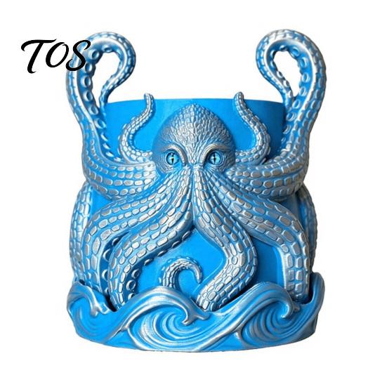 Unique Ocean Retro Flower Pot 3D Printed Octopus Planter, Artistic Coastal Plant Pot, Decorative Durable Relief Container for Cactus, Succulents, Desk