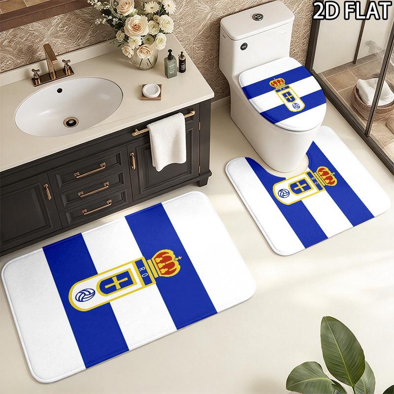 3pcs Real Oviedo Pattern Flannel Nonslip Absorbent Washable Decorative Bathroom Home Toilet Seat Cover Mat