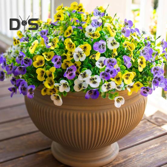 12 Pezzi Fiori di Pansè Artificiali da Esterno Resistenti ai Raggi UV Fiori di Seta Sintetica Colorati Pansè Finti per Fioriera Cassetta da Finestra Portico d'Ingresso Cortile Patio Decor