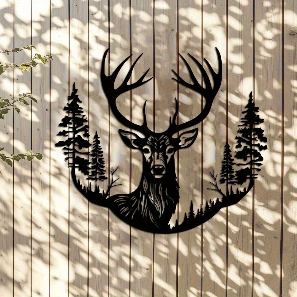 Metal Deer Antler Wall Art, Laser Cut Deer Head Silhouette, Home Decor Metal Cutout, Unique Rustic Ornament