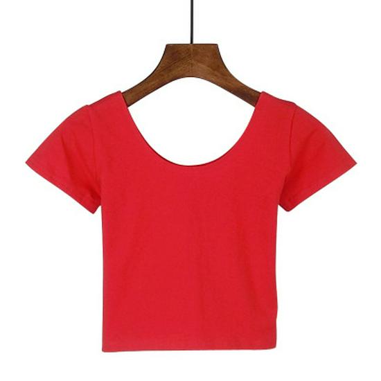 Korean Style Slim High-Waist Crop Top - Short Sleeve Belly Button Tee for Women