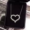 Huitan Delicate Hollow Heart Pendant Necklace Shiny Round Zircon Bridal Marriage  Versatile Statement Necklaces for Women