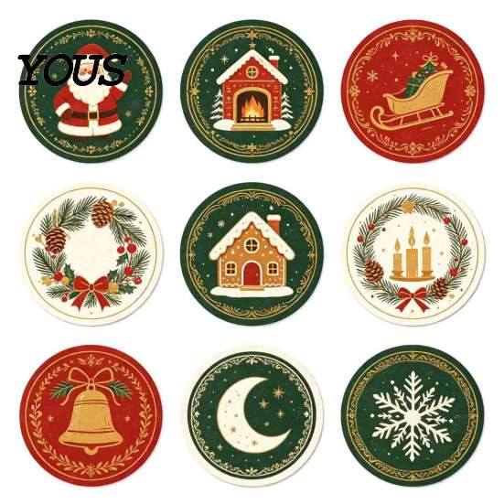 Decorative Table Protectors 9Pcs Christmas Wooden Coasters Set, Heat Resistant Cup Mats, Waterproof Round Wood Protection Mats for Home Office