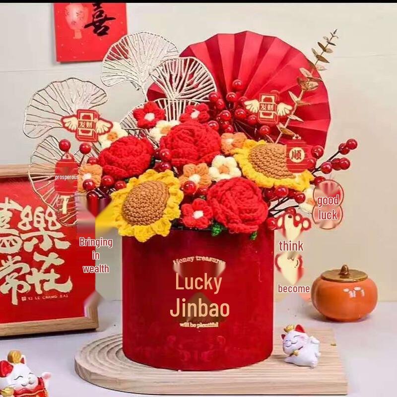 Handon Artificial Flower Fortune Bucket Ornament