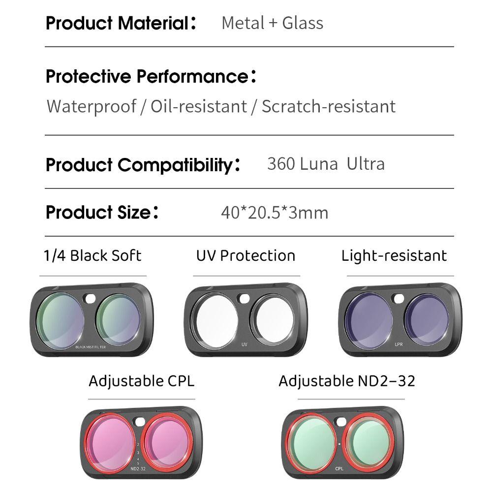 Adjustable ND2-32 Filters Kit Lens Protector for Insta360 Luna Ultra Gimbal Camera Accessories
