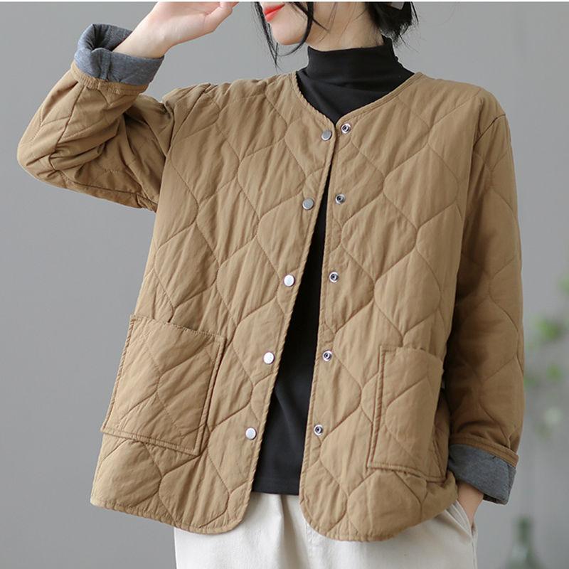 Mom's Winter Lightweight Cotton Jacket Korean Edition Cotton Jacket Loose Large Thick Round Neck Cotton Jacket for Women