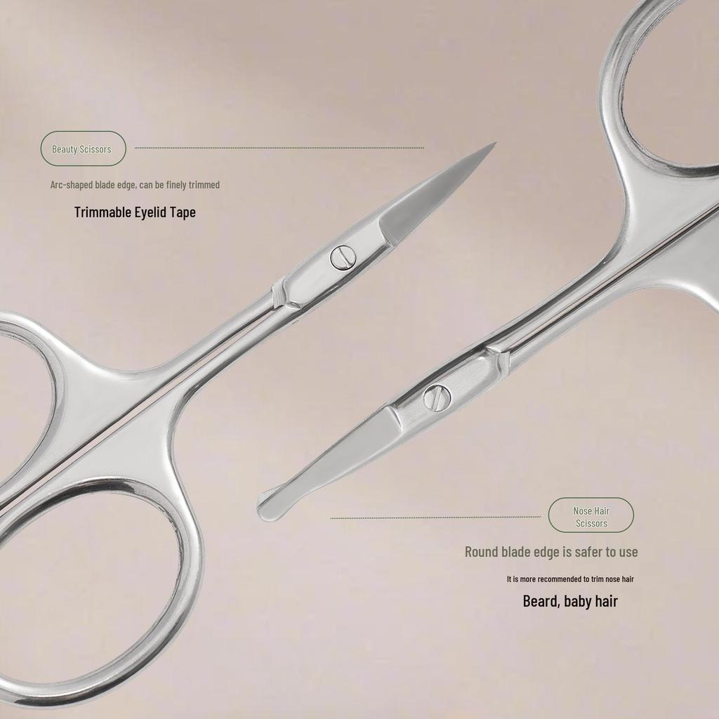 Stainless Steel Beauty Scissors Set: Slim Waist, Small, Pointed & Round Tip for Eyebrow & Nose Hair Trimming.