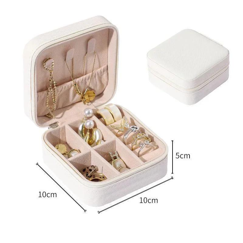 New Portable Jewelry Earrings Storage Box Travel Organizer Jewelry Case Leather Storage Necklace Ring Jewelry Organizer