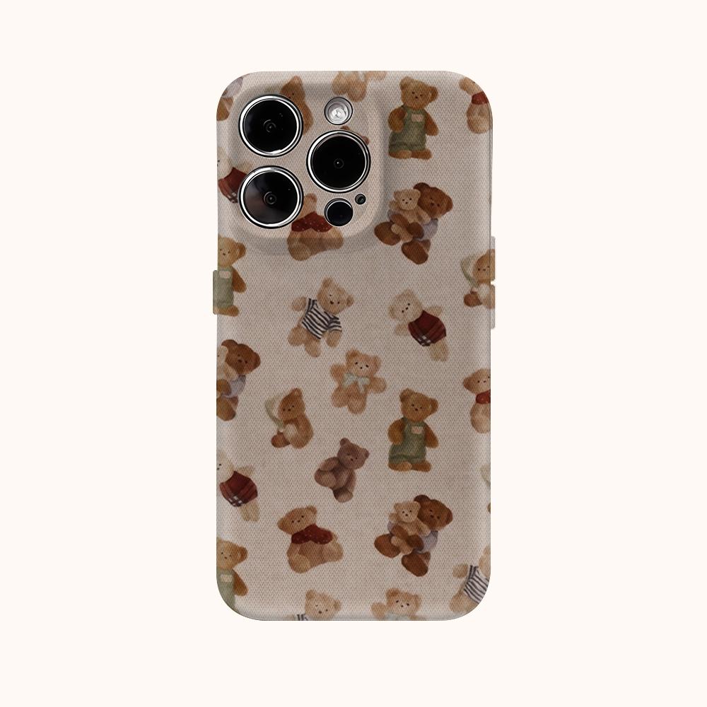 Teddy Bear Patchwork Phone Case for IPhone 17AIR 16E 16 15 14 13 12 11 17 Pro Max Plus Double-layer Back Cover