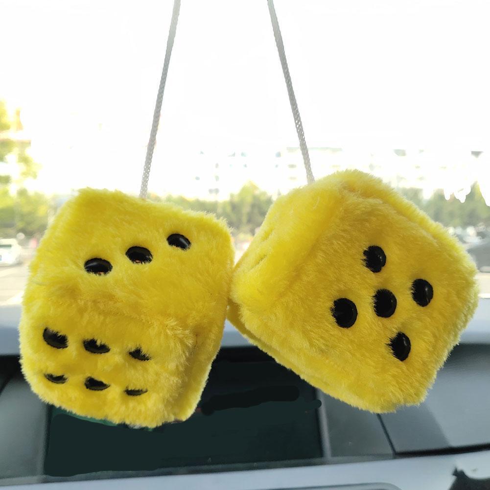 Car Colorful Soft Spotty Furry Fluffy Hanging Mirror Fuzzy Dice Decor Z4R1