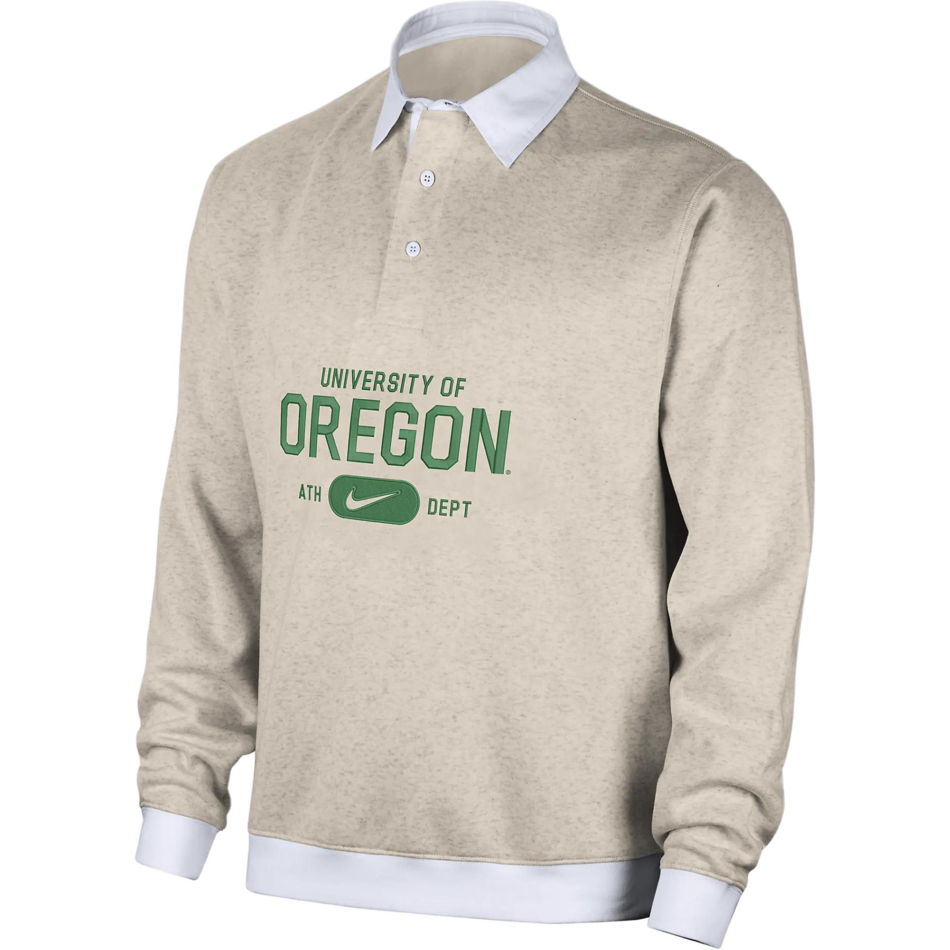 Nike College Oregon Club Soft Comfortable Letter Pullover Long Sleeve Polo Shirt Men Polo Shirts Birch FN7603-210 L