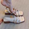 Fashion Sexy Women Heeled Sandals Designer Mid Heels Shoes Summer New Fad Square Toe Shallow Shoes 2025 Trend Elegant Chunky Lady Shoes