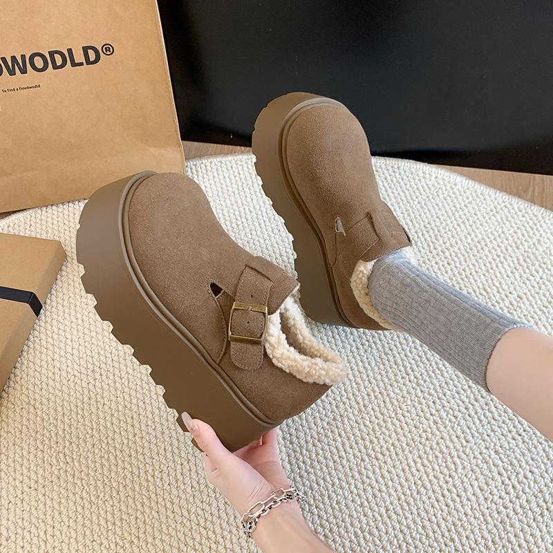 Women's Large Size Soft Sole Heightening Winter Warm Fur One Anti-slip Snow Boots Plush Lined Ankle Boots Outdoor Sports Furry Cotton Shoes