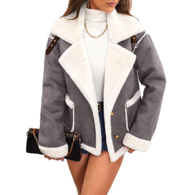 New Plush Lapel Winter Coat: Warm Casual Style Jacket