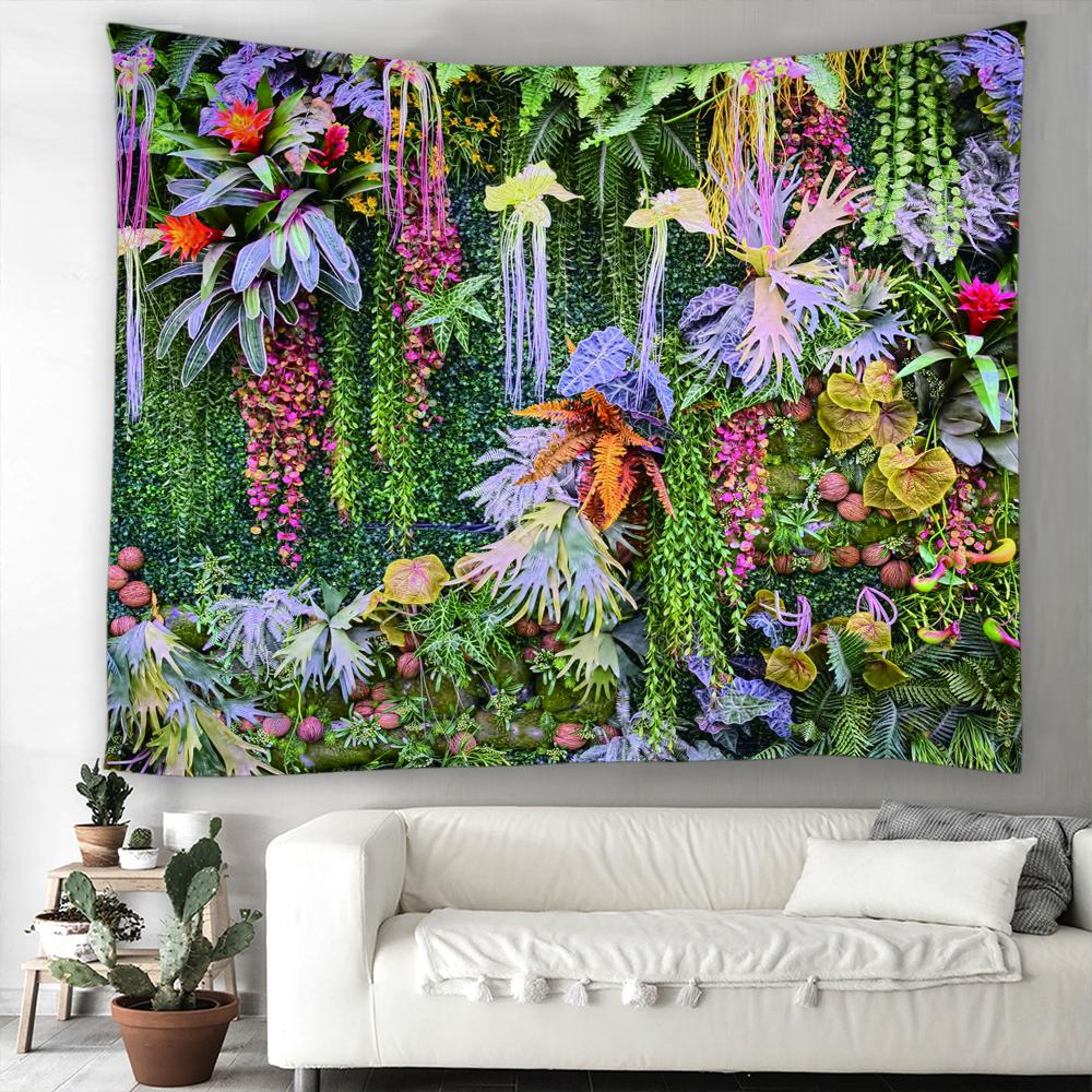 Tropische Pflanze Gras Tapisserie Blume Grüne Pflanze Wandbehang Tuch Böhmische Wandteppiche Kunst Wohnkultur Druck Teppich Yoga-Matte