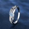 Wish European and American Sea Blue Diamond Edge Inlaid White Diamond Leaf Ring Simple Personality Light Luxury Ring Goods