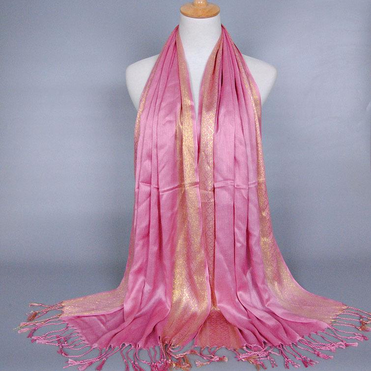 Monochrome Cotton and Linen Tassel Golden Silk Fashion Shawl Spring and Autumn Dual-purpose Scarf Headscarf