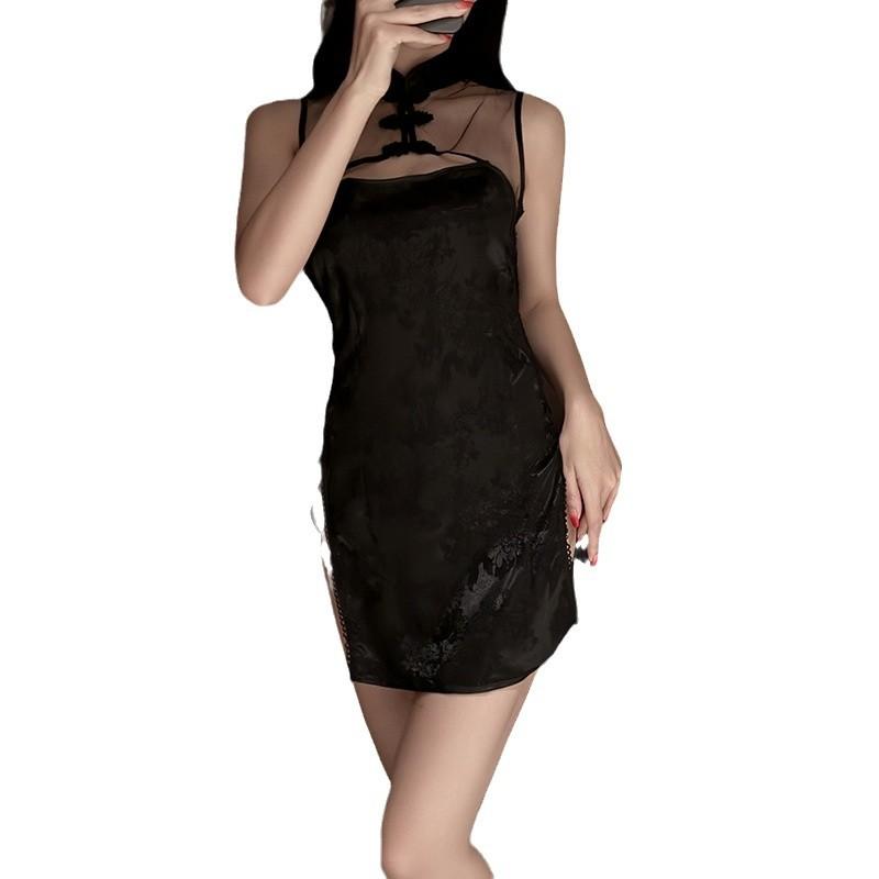 Sex Lingerie Sexy Cheongsam Vintage Uniform Seduction Side Open Straps Passion Cosplay Suit Female