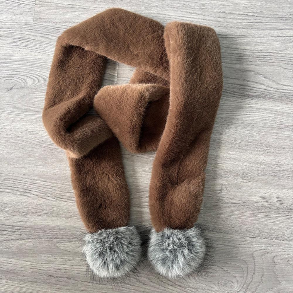 Soft Plush Pom Pom Scarf Faux Fur Neck Warmer New Plush Scarf Women