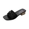 Summer women's fashionable square chain low heel slippers