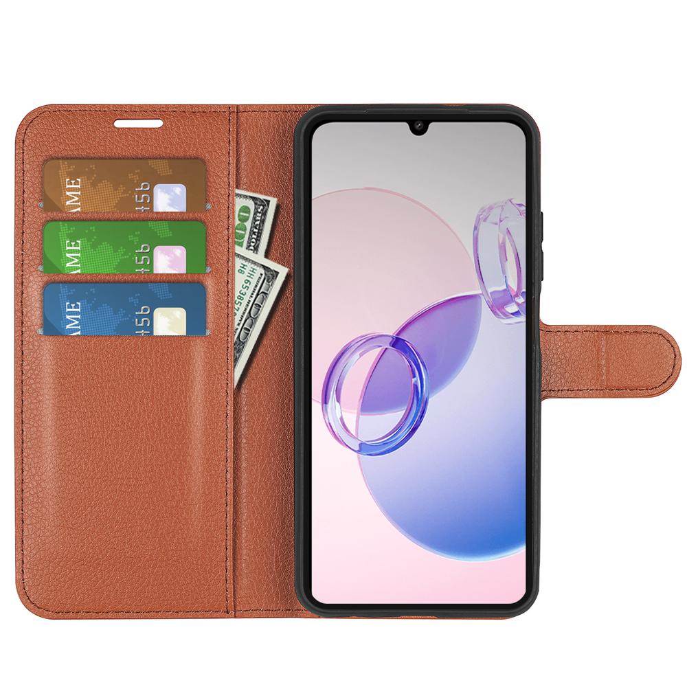 

For Xiaomi Redmi 13C 5G/Redmi 13R 5G Case Leather Phone Cover Litchi Texture Brown