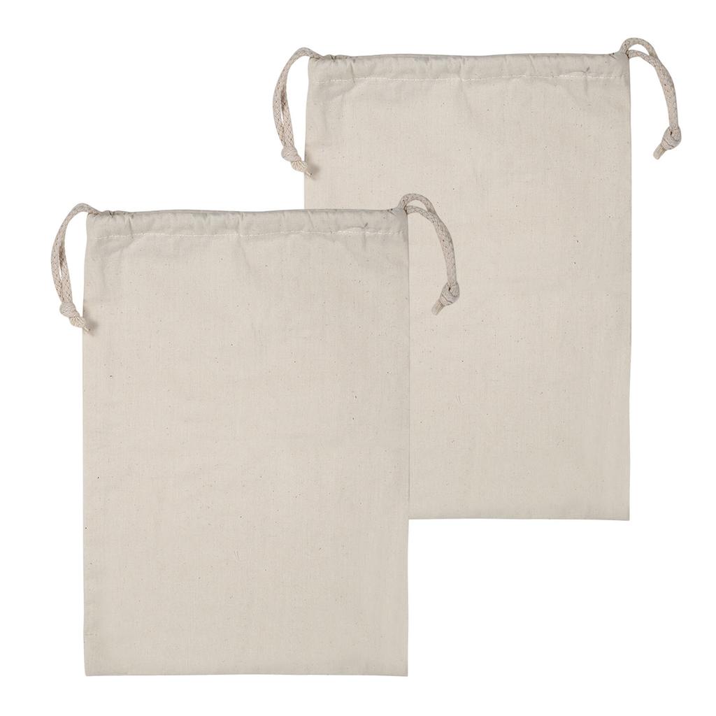 2PCS Household Plain Cotton Storage Bag with Drawstring Laundry Sack Stuff Bag for Travel Home Use