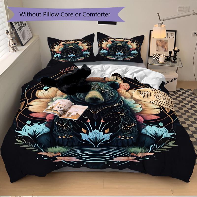 3pcs Bear Mandala Art Duvet Cover Set, Soft Comfortable Duvet Cover,Guest Room (1*Duvet Cover + 2*Pillowcase, Without Core) Yy251104144