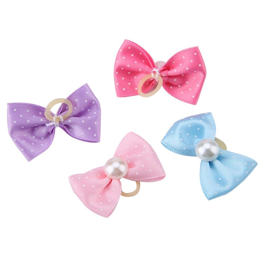 20pcs Elastic Band Pet Pearl Hair Ties Polka Dot Pattern Dog Bow Hair Bands  Daily Decoration