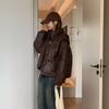 PU leather down cotton jacket women's 2025 autumn/winter short loose slimming thickened bread jacket cotton jacket