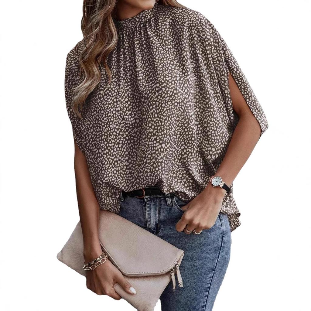 Damski Letni Nowy Casualowy Modny Top z Nadrukiem, Rozcięciem i Rękawami Nietoperza dla Kobiet