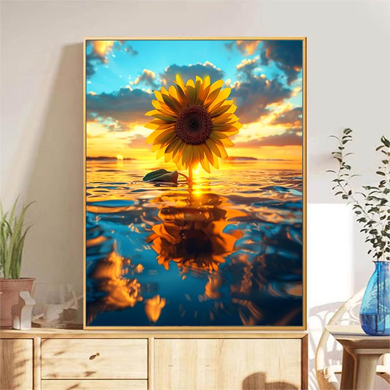 5d DIY Diamond Painting Cross Stitch Sunflower Scenery Diamond Embroidery Mosaic Full Round Drill Home Decor
