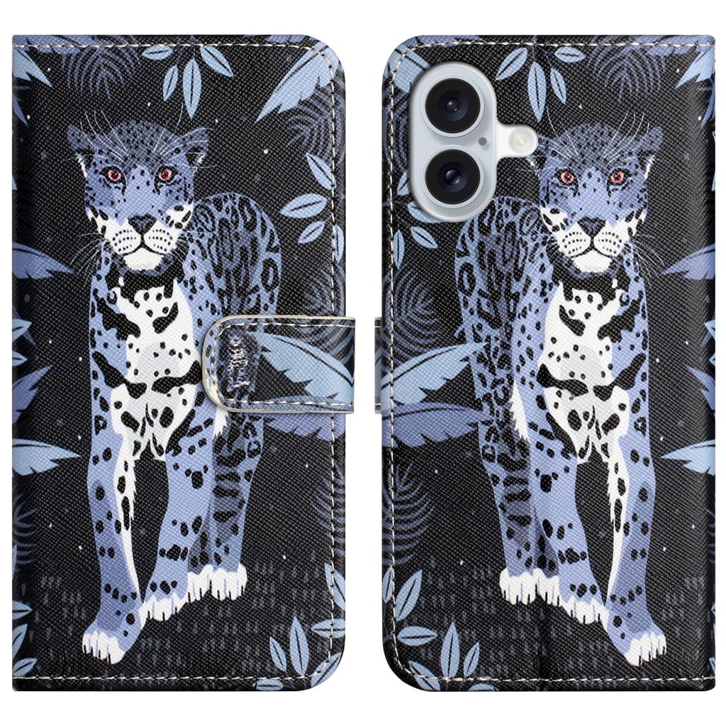 For iPhone 16 Plus Case Pattern Print PU Leather Wallet Phone Cover Cross Texture