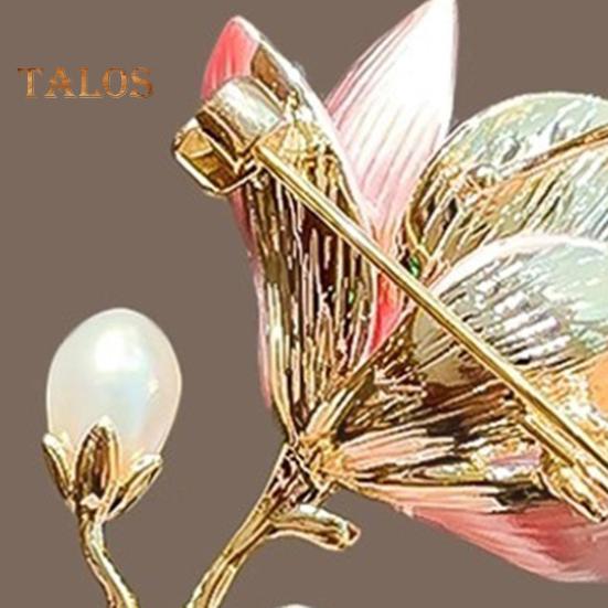 Magnolia Flower Brooch for Women Artificial Flower Pins Faux Pearl Enamel Badges Lapel Pins for Jackets Dresses Coats Accessories