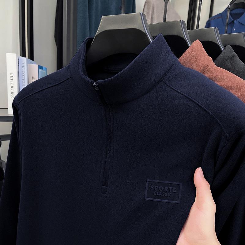 

2025 Autumn/Winter Men s Solid Color Double-Sided Long Sleeve Half-Zip Hoodie with Stand Collar. XL Темно-синій