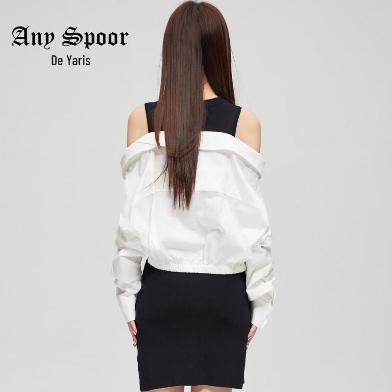 ANY SPOOR Women's Faux Two-Piece Off-Shoulder Knit Shirt