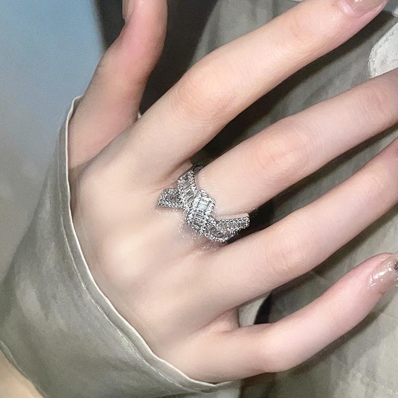 Light Luxury High-End Feeling Full Of Diamonds Zir*****Pen Ring Cold Wind Personality Niche Design Feeling Ring Woman