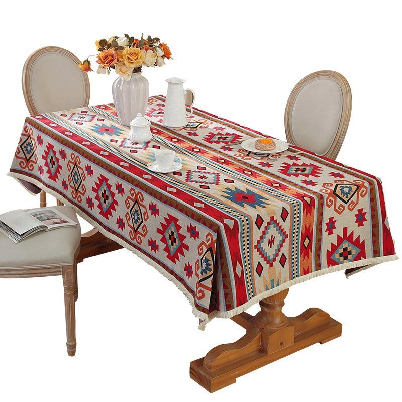 Bohemian Geometric Pattern Tablecloth Cotton Linen Rectangular Dining Table Cover Tea Table Runner
